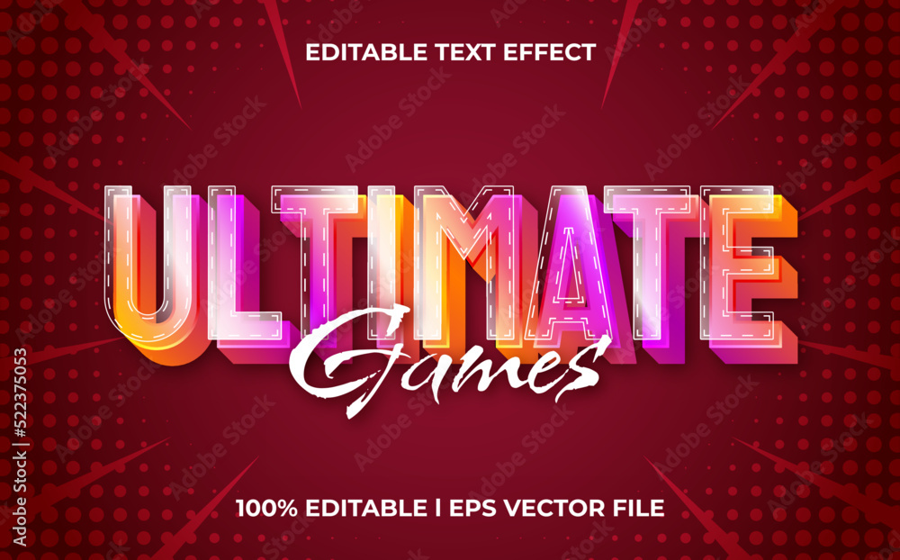 Aufkleber ultimate games 3d text effect with cyber theme. modern typography template for game tittle
