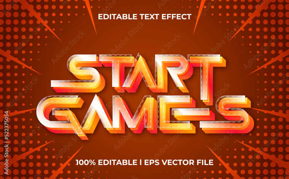 Poster start games 3d text effect with cyber theme. red typography template for games