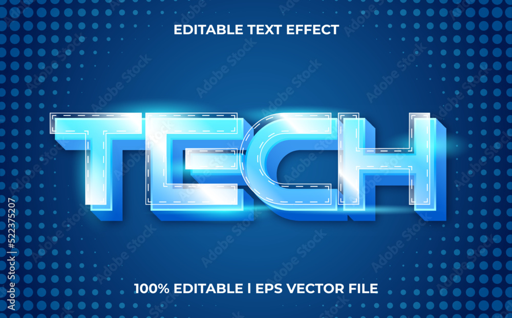 Aufkleber tech 3d text effect with cyber theme. blue typography template for modern tittle