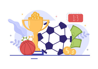 Online Betting Sports Game with Gold Coins and Live Bet Application Service Sport Broadcast in Hand Drawn Cartoon Flat Illustration