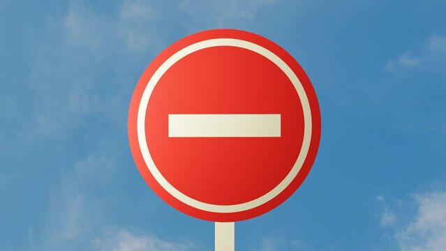 Illustration of  "No entry" traffic sign and sky background.