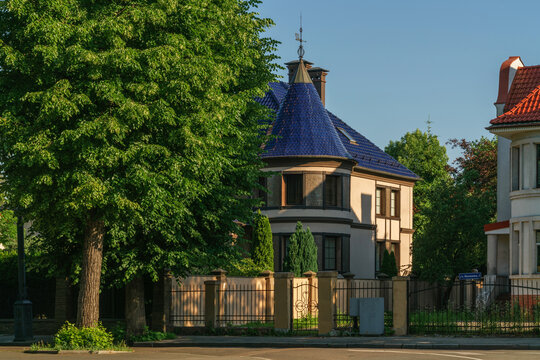 Kaliningrad, Russia, 06.28.2022: View of a villa in the historic district of Amalienau (former prestigious suburb of Koenigsberg) on a sunny summer day