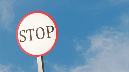 Illustration of a "stop" traffic sign and sky background.