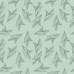 Naklejka na ściany i meble seamless pattern green tea leaves vector