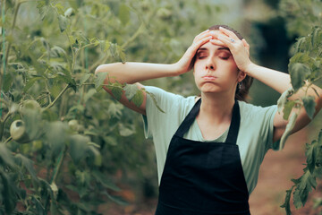 Stressed Farmer Feeling Worried about her Crops and Profit. Concerned business owner having...