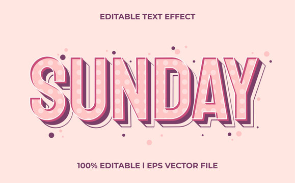 sunday 3d text effect with minimalist theme. pink typography template for modern tittle