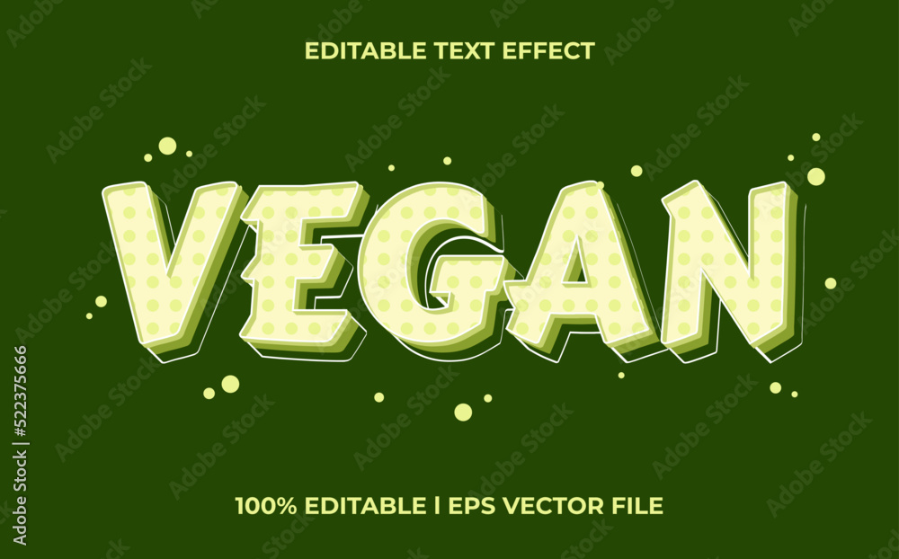 Poster vegan 3d text effect with nature theme. green typography template for simple tittle