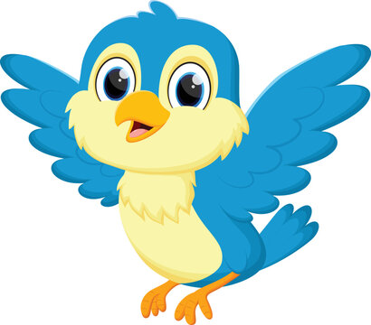 Cute blue bird cartoon isolated on white background