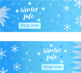 Premium blue Christmas banner set wit geometric snowflakes