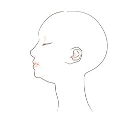 ぽっちゃりとした横顔の女性 - あごのライン　二重顎　ナチュラル　まっすぐ　髪の毛なし