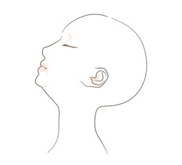 ぽっちゃりとした横顔の女性 - あごのライン　二重顎　ナチュラル　上向き　髪の毛なし