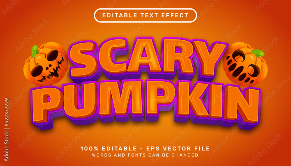 Poster scary pumpkin 3d text effect and editable text effect