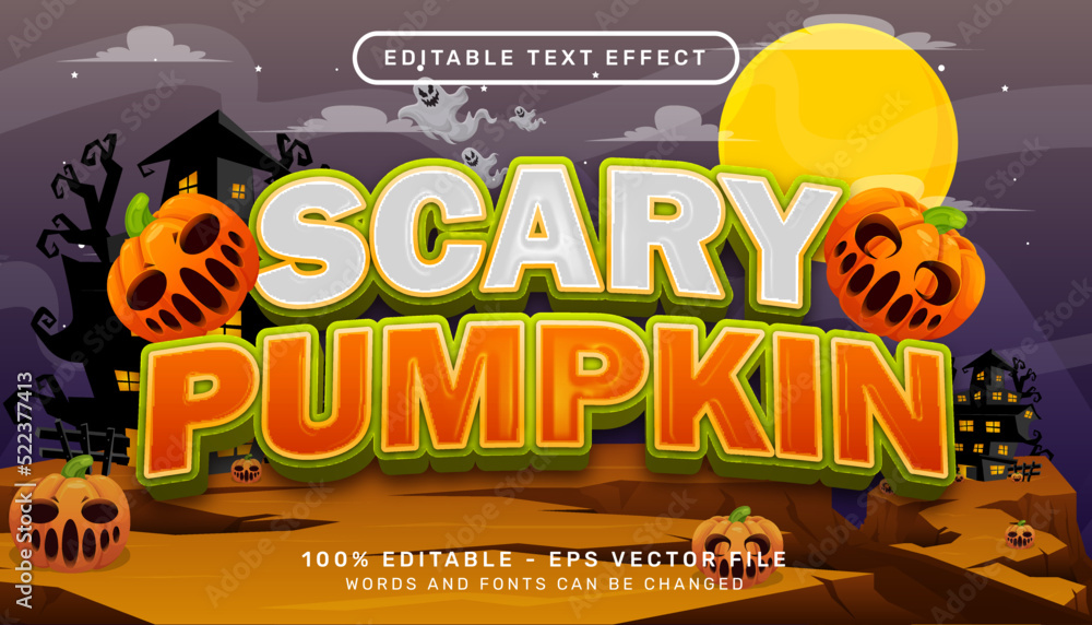 Aufkleber scary pumpkin 3d text effect and editable text effect