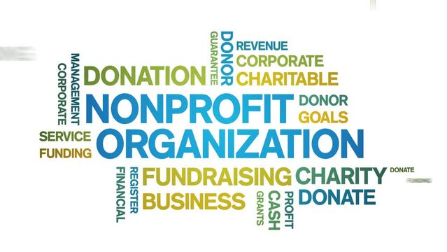 Nonprofit Organization Animated Tag Word Cloud;Text Design Animation typography seamless loop.