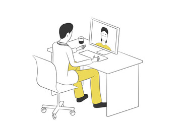 オンライン診療をする医者のシンプルなイラスト