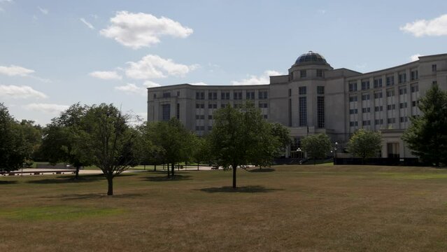 Michigan State Supreme Court building in Lansing, Michigan with gimbal video panning left to right.