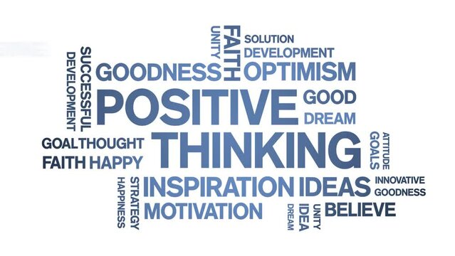 Positive Thinking animated tag word cloud;text design animation kinetic typography seamless loop.