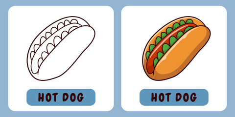 Hot Dog cartoon illustration for children's coloring book
