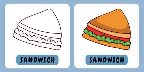 Sandwich cartoon illustration for children's coloring book