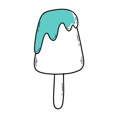 Doodle style ice cream. Vector illustration. Summer sticker.