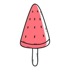 Doodle style ice cream. Vector illustration. Summer sticker.