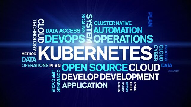 Kubernetes animated tag word cloud;text design animation kinetic typography seamless loop.