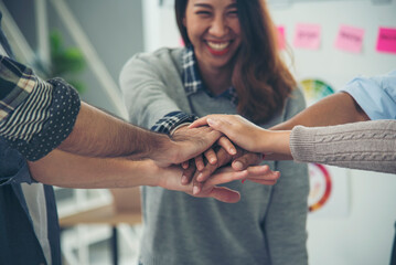 Diversity volunteer Teamwork friendship holding hands together. Multiethnic Business people team...
