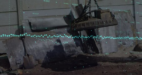 Animation of data processing over magnetic crane operating at junkyard - Powered by Adobe