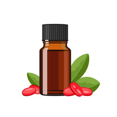 Barberry essential oil in brown glass bottle, herbal alternative medicine treatment product, vector Illustration on white background