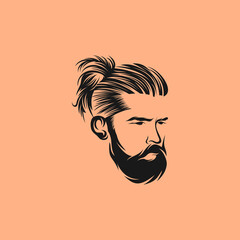 Beard Man Logo Design Vector Illustration
