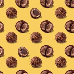 chocolates on a yellow background, seamless pattern