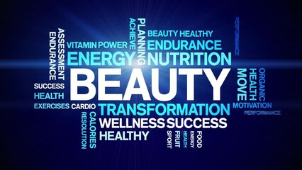 Beauty animated tag word cloud;text design animation kinetic typography seamless loop.