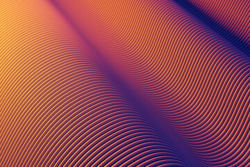 Abstract 3D rendering wallpaper with colorful wavy background lines in bright warm orange and blue colors