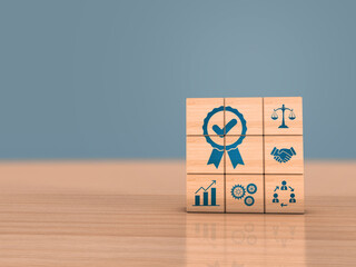 Quality assurance of services and products, guarantee, high standards, ISO certificate. Concept of...