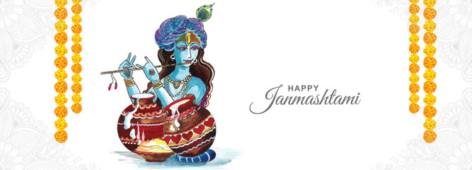 Shree krishna janmashtami banner festival card background