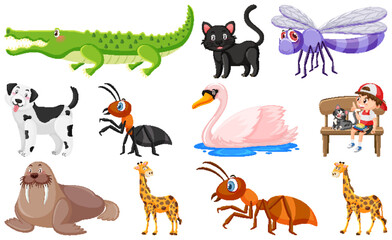Obraz premium Set of various wild animals in cartoon style