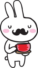 cartoon rabbit drinking hot coffee