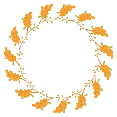 round frame of sea buckthorn twigs for poster banner postcards