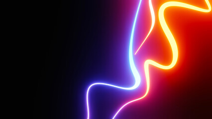 Abstract colorful neon glowing light background. Speed light illuminated. Florescent on the dark scene. Curvy moving line shape. 3D render.