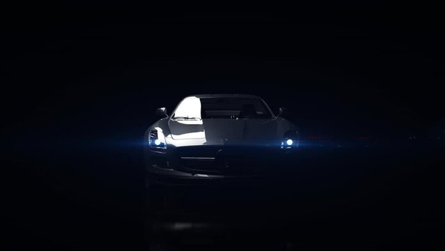 The silhouette of the car slowly emerges from the darkness.