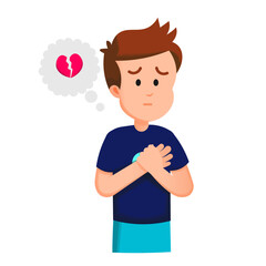 a boy feels heartbroken while holding his chest
