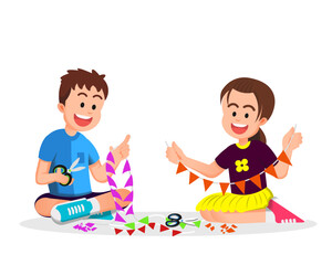 a boy and a little girl doing crafts for ribbon hanging ornament