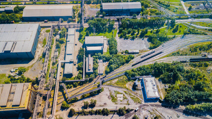 Fototapeta premium Aerial view of a metallurgical plant and an industrial zone. View from above