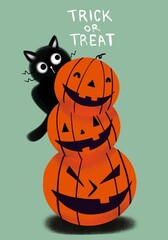 halloween cat with pumpkin
