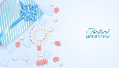 Thailand Mother's day background . Design with garland origami and gift box for mother's day. Thai traditional. vector.