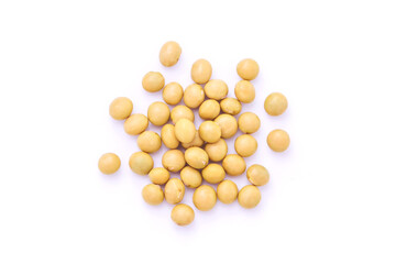 Group soybean seeds isolated on white background , top view , flat lay.