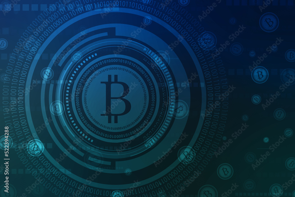 Poster global abstract bitcoin crypto currency blockchain technology world map background illustration