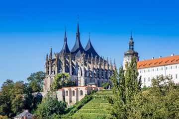 Fototapeta premium gothic cathedral of St. Barbara and baroque Jesuit college, Central Bohemia, Kutna Hora, Czech republic, Europe