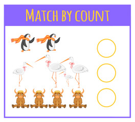 Kids learning number material. Educational game for preschool children with different subjects. Cartoon vector illustration