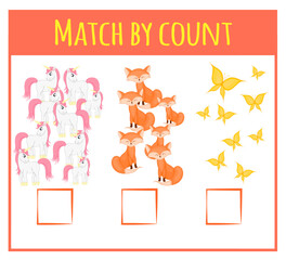 Kids learning number material. Educational game for preschool children with different subjects. Cartoon vector illustration